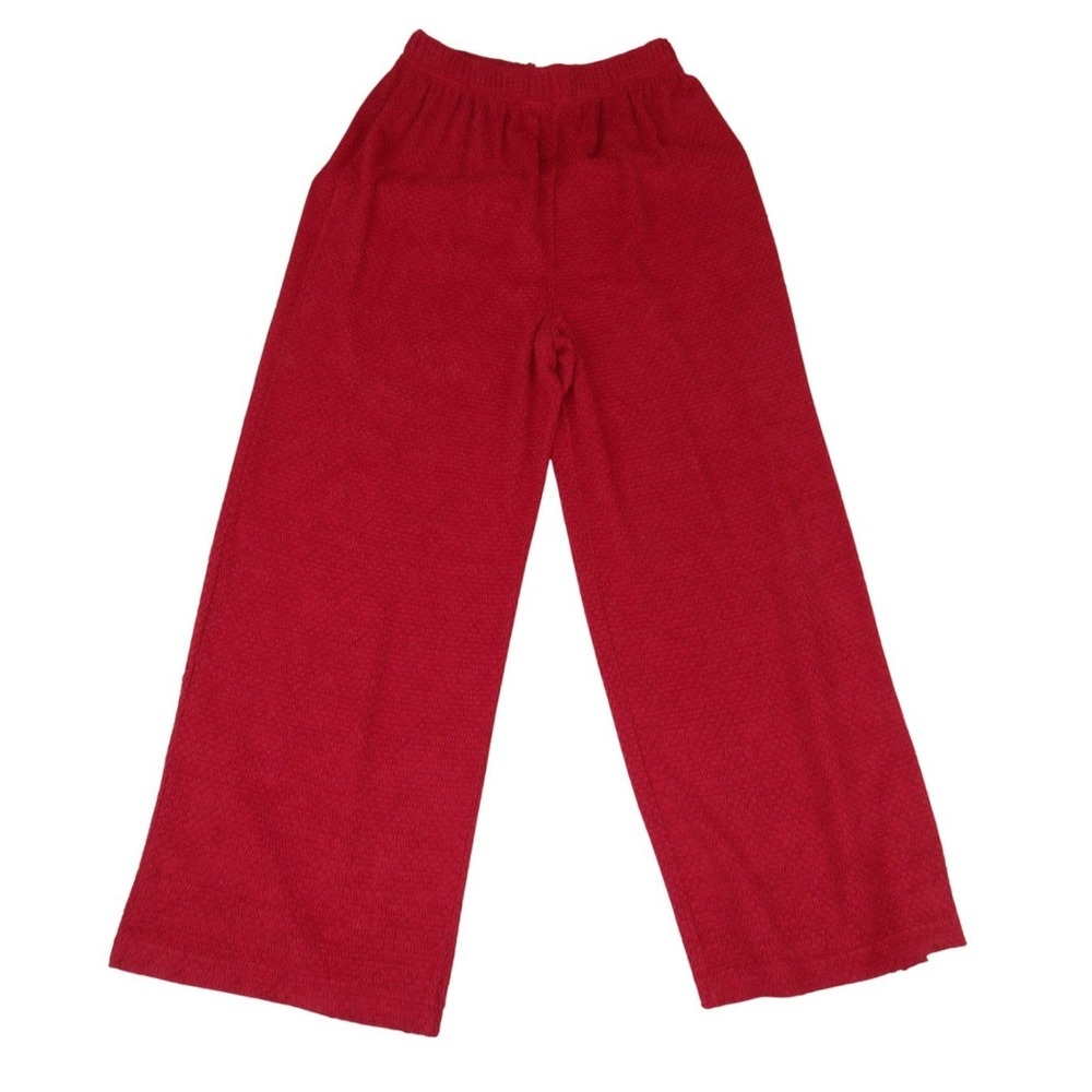 Popcorn Textured Wide Leg Pants Red High Waist Elastic Retro USA Made S
